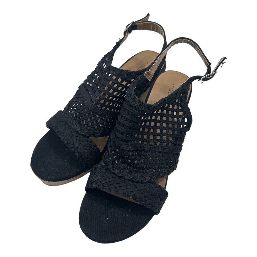 Maurices Harmony Women SZ 11 Black Fabric Strappy Platform Wedge Heels Casual - Picture 11 of 12